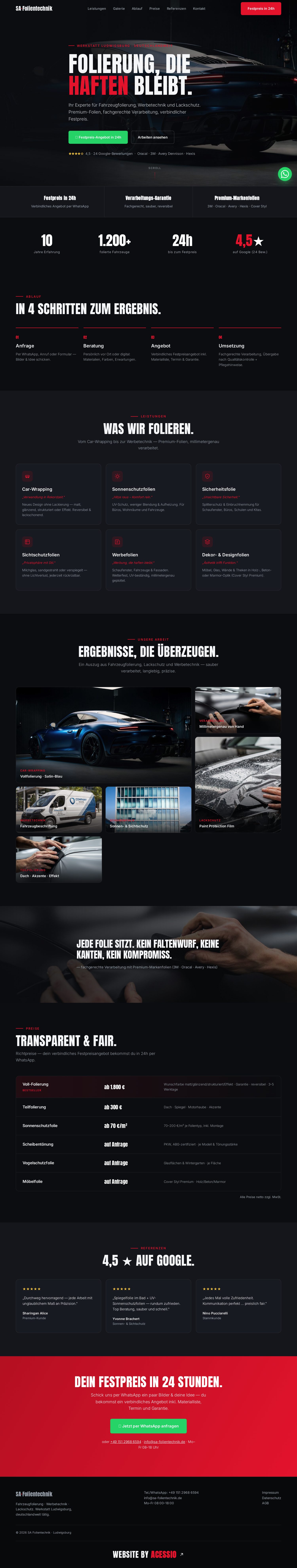 Website SA Folientechnik — die Seite läuft durch