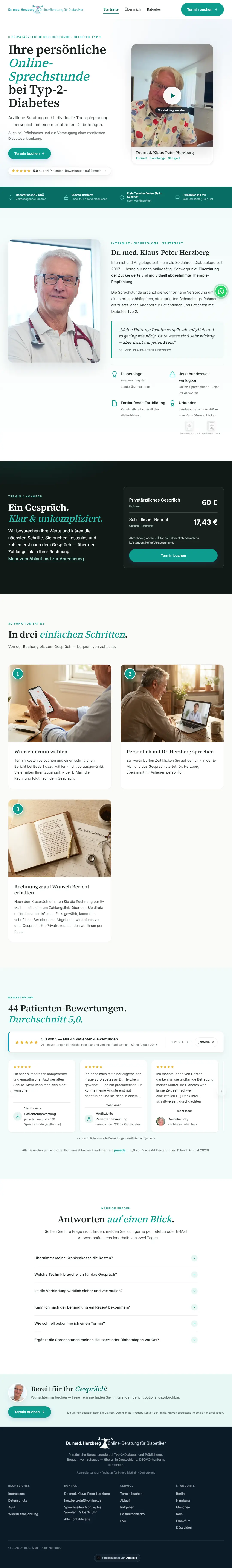 Website der Online-Sprechstunde Dr. Herzberg, ganze Startseite