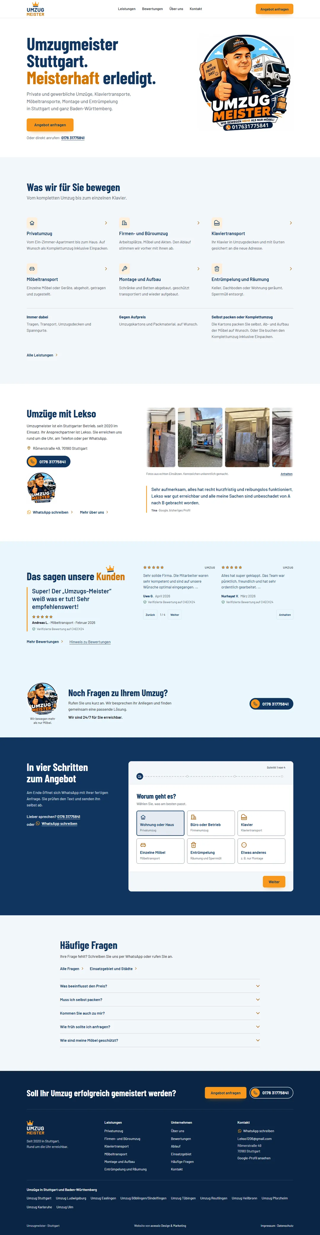 Neue Website von Umzugmeister Stuttgart, ganze Startseite